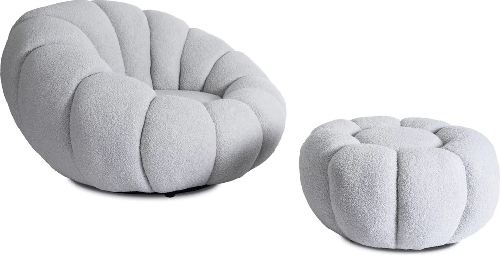 Otáčacie relaxačné kreslo BUONO v sivej farbe s podnožkou