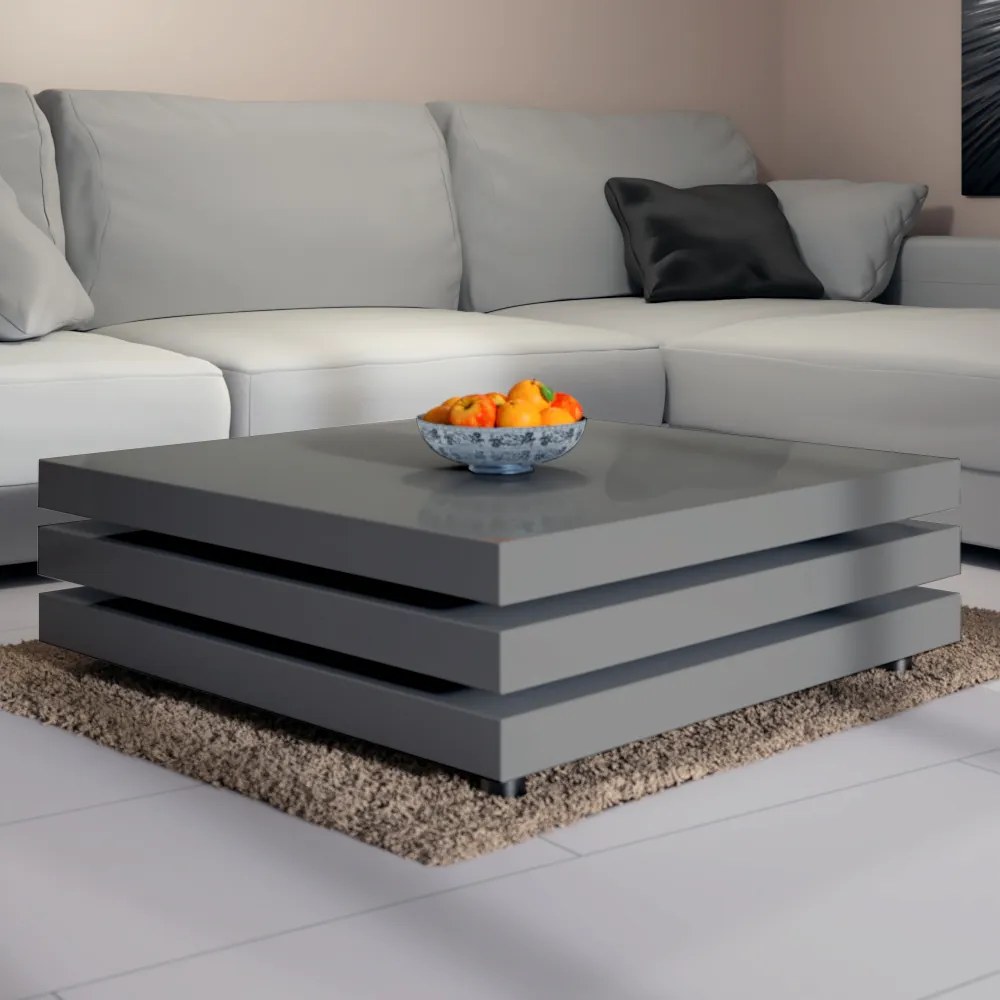Konferenčný stolík NY – 60 x 60 cm – vysoký lesk šedý