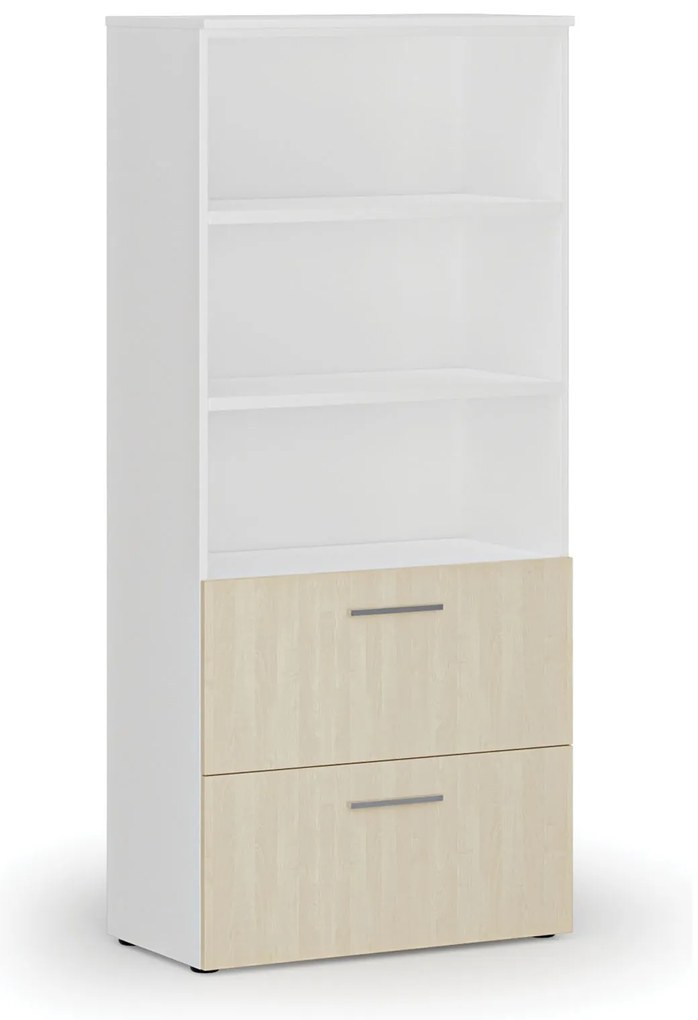 Skriňa so zásuvkami pre závesné zložky PRIMO WHITE, 800 x 420 x 1781 mm, biela/breza