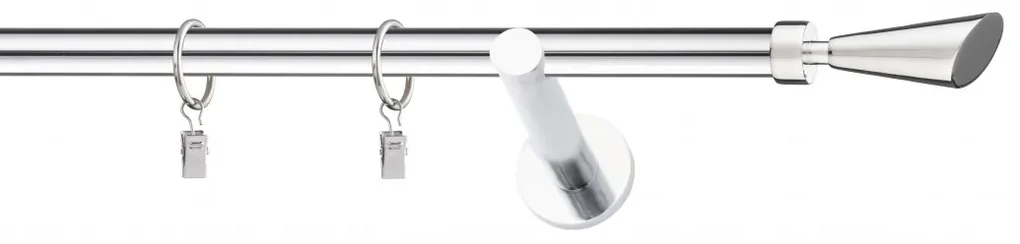 Dekorstudio Chrómová jednoradová garniža KALIA 19mm Dĺžka: 420cm, Typ uchytenia: Držiak modern, Typ príslušenstva: Krúžky tiché so štipcami