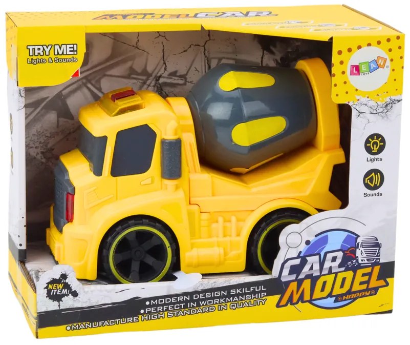 LEAN TOYS Domiešavač betónu, svetlá, zvuk - žlté