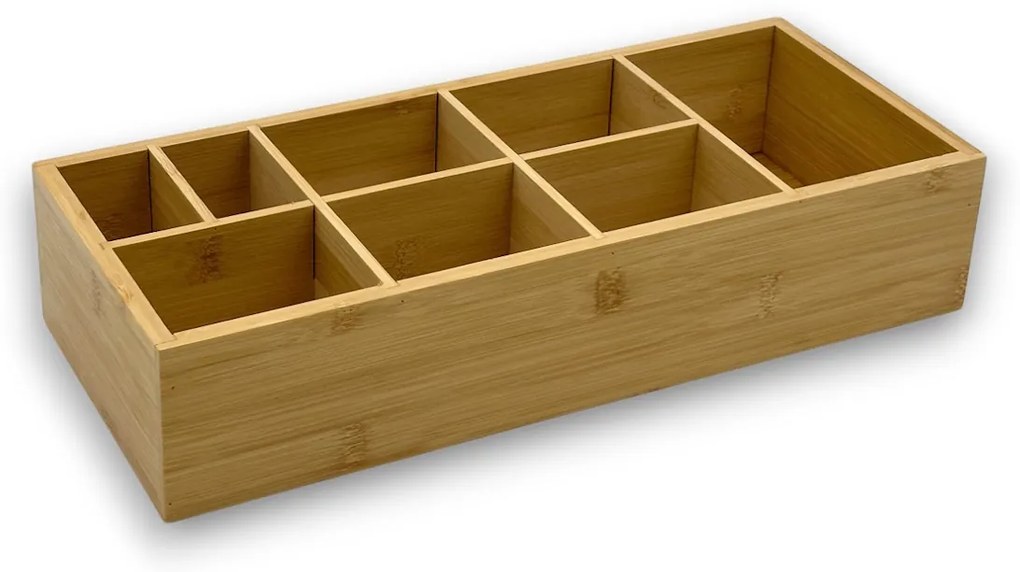 Bambusový organizér na prísady, príbory, na stôl, ku grilu, 8 priehradiek 36 x 15 x 7,5 cm