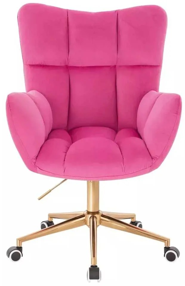 LuxuryForm DESIGN Otočné kreslo AURORA VELUR na zlatej podstave s kolieskami - tmavoružové