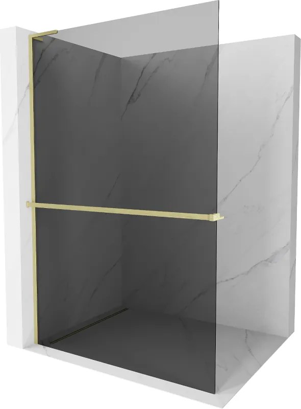 Mexen Kioto+ L, sprchová zástena Walk-In s poličkou a vešiakom 80 x 200 cm, 8mm šedé sklo, zlatý matný profil, 800-080-123-55-40