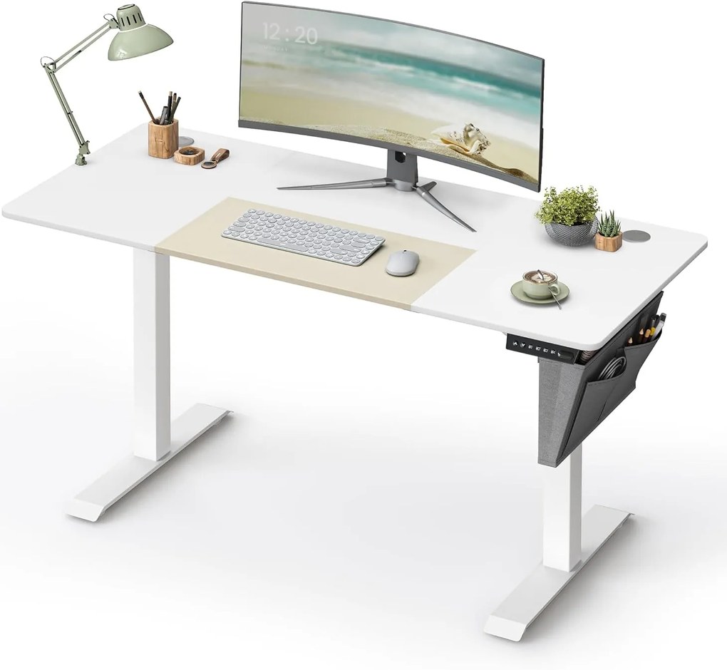 Výškovo nastaviteľný kancelársky stôl, elektrický, 72-120x140x60cm, biely