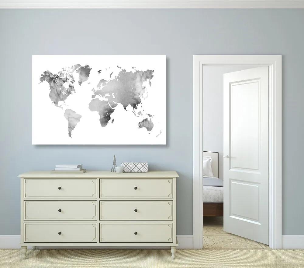 Obraz mapa sveta v čiernobielom akvarelovom prevedení - 120x80