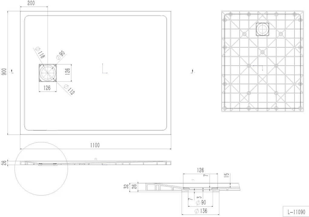 Erga Hyper, SMC sprchová vanička 110x90x2,6 cm + sifón, béžová matná, ERG-V06-SMC-9011S-BG