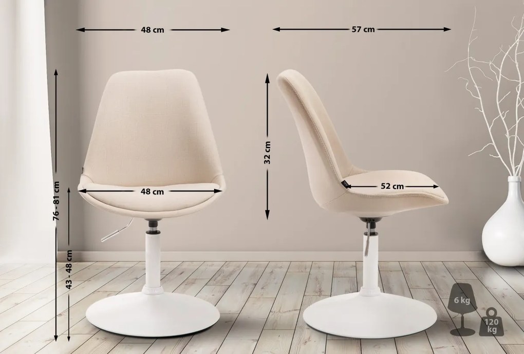 Stolička Maverick W - látka, podnož kov biela matná - Krémová