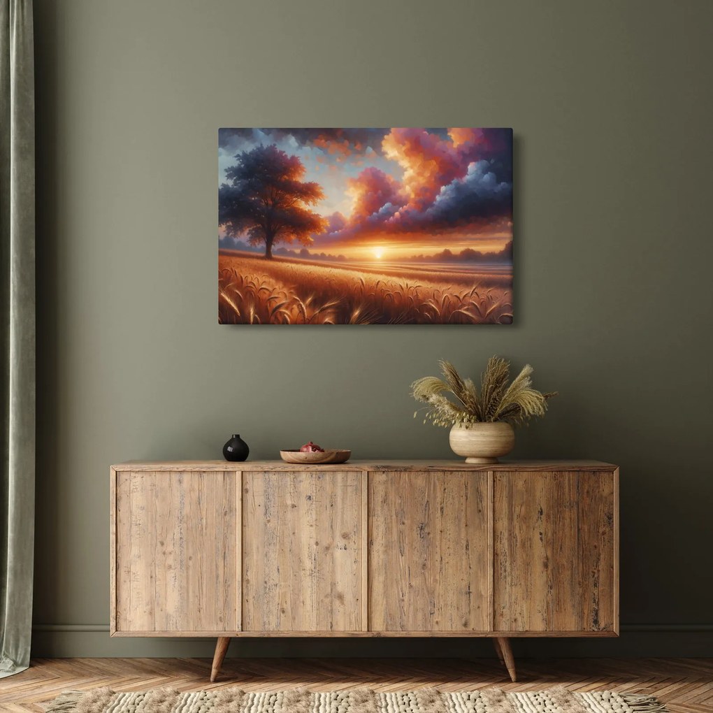 Obraz – Západ slnka na poli (90x60 cm)