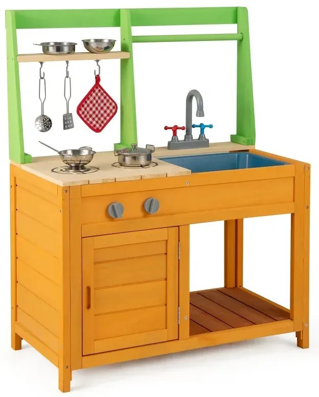 Blatová kuchynka pre deti Vonkajšia detská kuchynka s príslušenstvom Hracia kuchynka s realistickými varičmi a vodovodným kohútikom