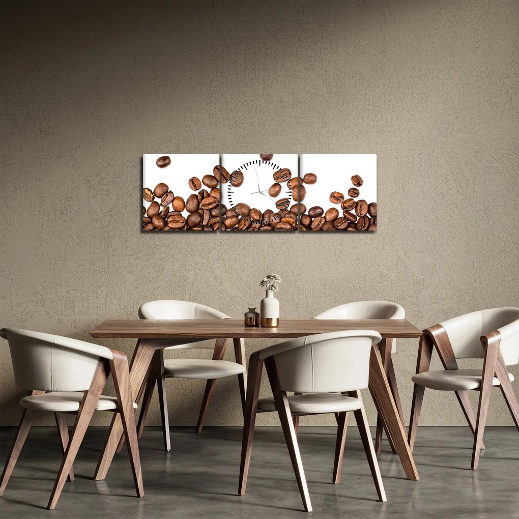 Obraz - Kávové zrná (s hodinami) (90x30 cm)