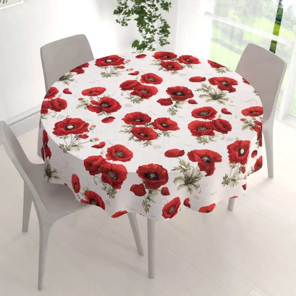 Biante Bavlnený okrúhly obrus Sandra SA-632 Vlčie maky na bielom Ø 60 cm