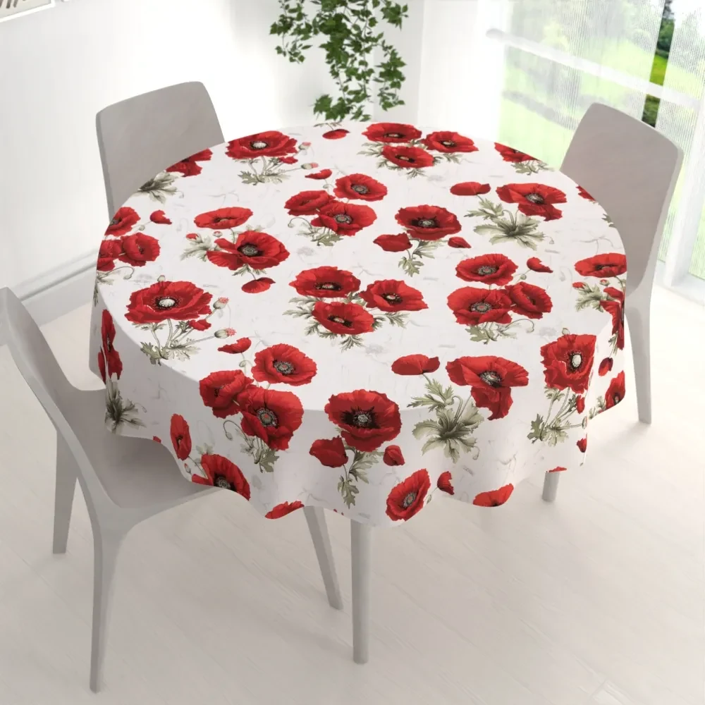 Biante Bavlnený okrúhly obrus Sandra SA-632 Vlčie maky na bielom Ø 90 cm