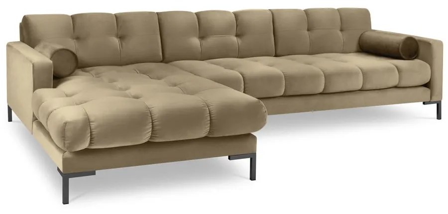 Béžová zamatová rohová pohovka Cosmopolitan Design Bali, ľavý roh