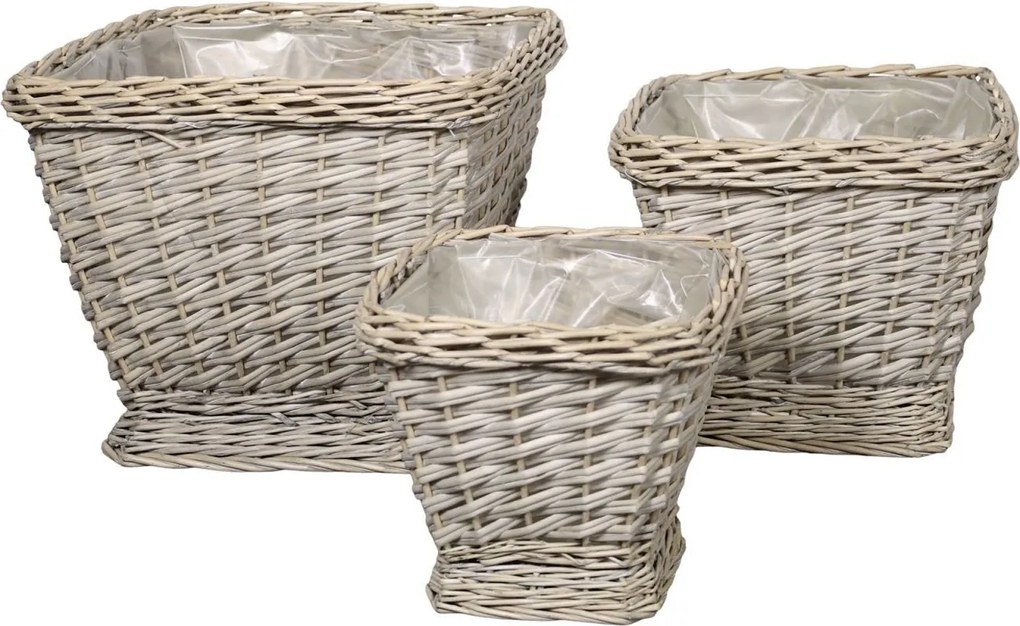 Súprava 3ks kvetináčov s vložkou French Basket Grey – 40*40*32/ 33*33*26/ 25*25*22 cm