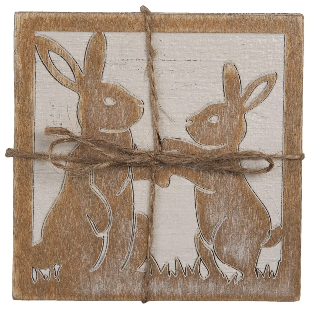 Sada 4ks drevený podtácek s zajačikov - 10*10 cm