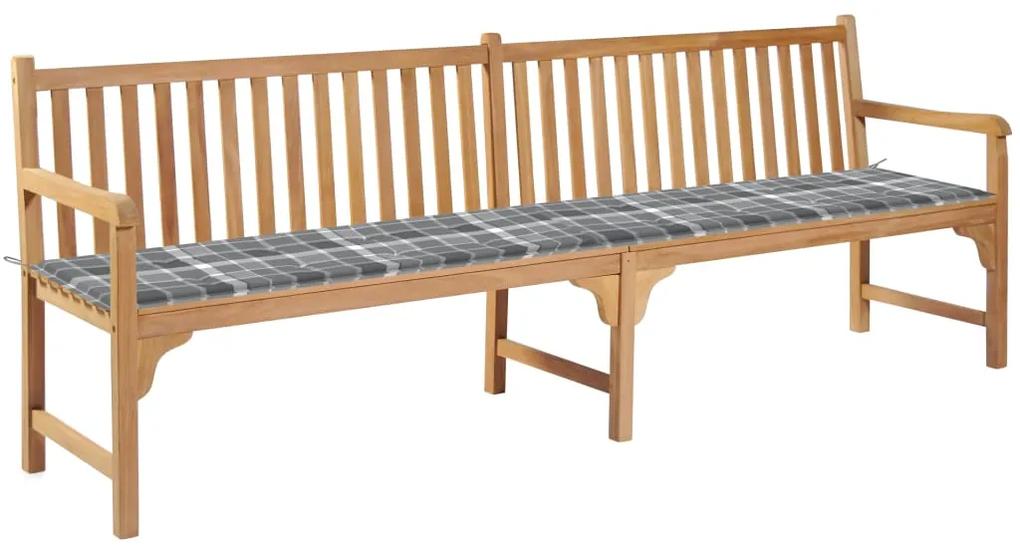 Záhradná lavička+sivá kockovaná podložka 240 cm, tíkový masív 3062903