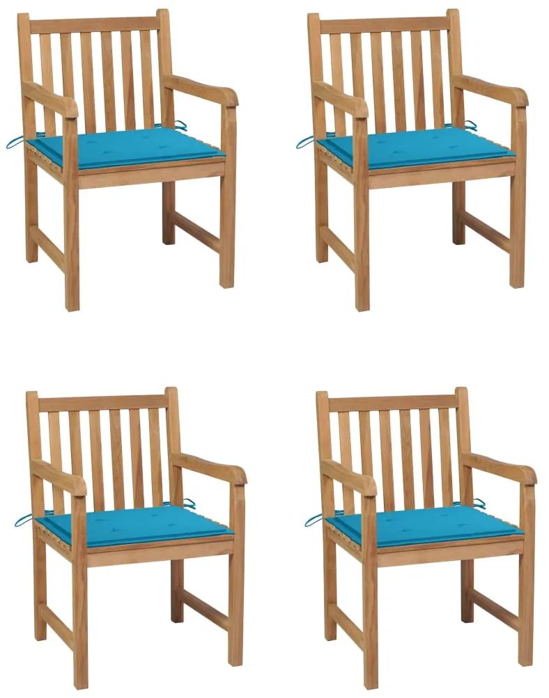 Záhradné stoličky 4 ks s modrými podložkami teakový masív
