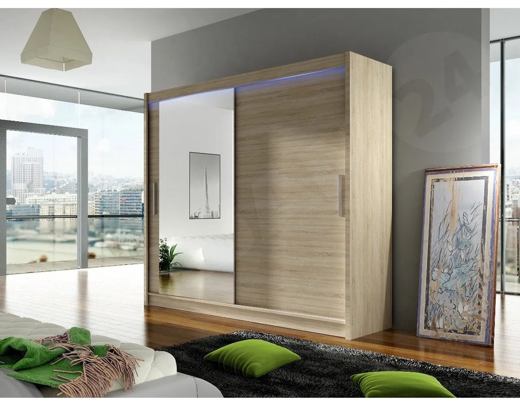 Šatníková skriňa London VI, Farby: kašmír, Osvetlenie: osvetlenie LED RGB - farebné