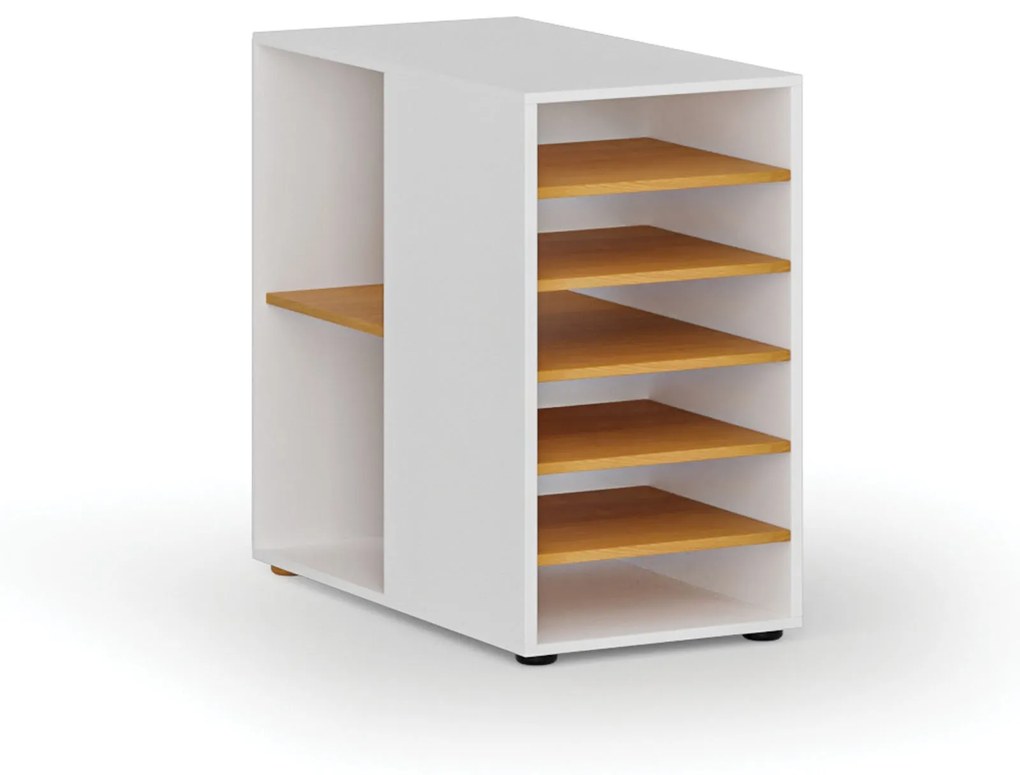 Prístavná policová skrinka k pracovnému stolu PRIMO WHITE, ľavá, biela/buk