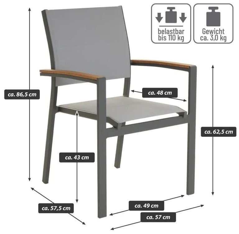 Záhradná stohovateľná stolička antracit,86,5x 57x57,5 ​​cm
