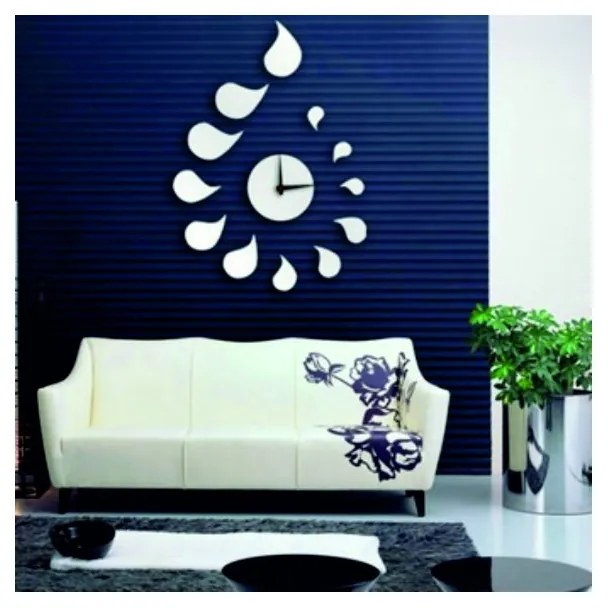 Nalepovacie zrkadlové nástenné hodiny kvapka silver  l 3D HODINY IA-019-S