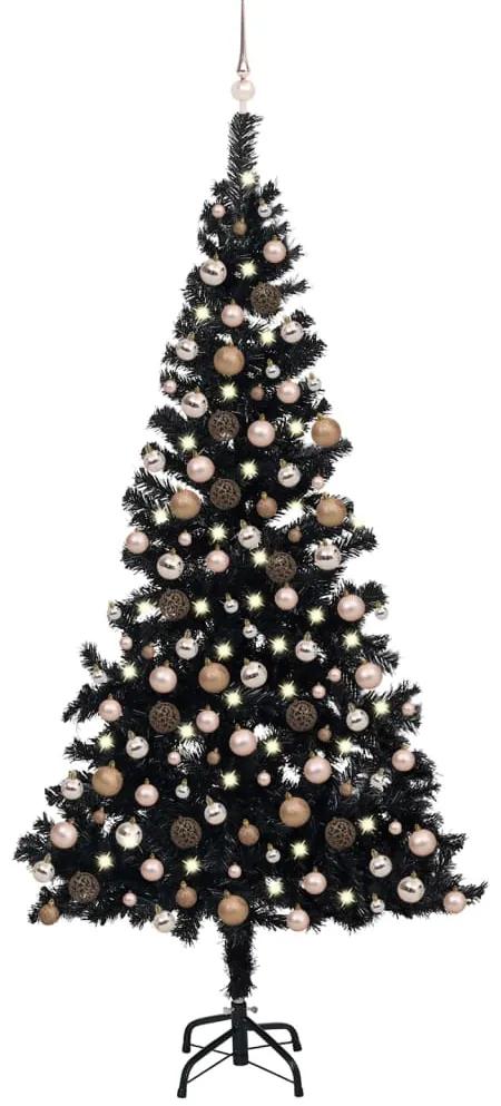 Umelý vianočný stromček s LED a súpravou gulí 240 cm čierny PVC 3077592