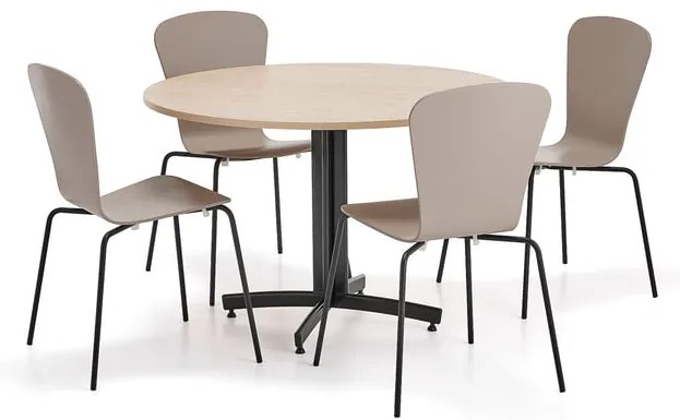 Zostava nábytku SANNA + MILLA, 1 stôl, 4 stoličky, čierna/ílová šedá