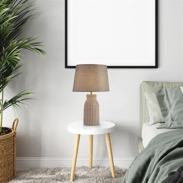 Searchlight EU60090WH - Stolná lampa LIDO 1xE14/7W/230V ratan/šedá