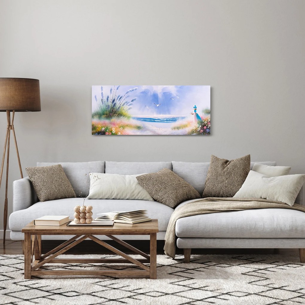Obraz - Romantická pláž, olejomaľba (120x50 cm)