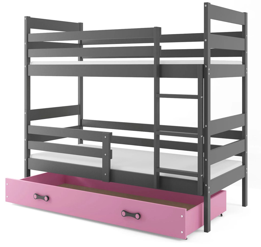 Poschodová posteľ 80 x 190 cm Eril B (grafit + ružová) (s roštami, matracmi a úl. priestorom). Vlastná spoľahlivá doprava až k Vám domov. 1056563