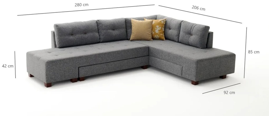 Rohová rozkladacia pohovka Manama sivá pravá