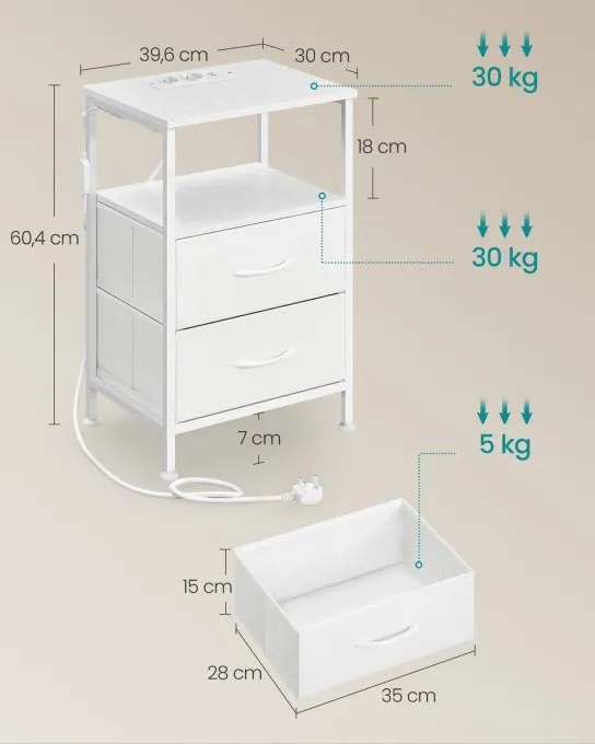 Nočný stolík BELLAH s nabíjacou stanicou LGS302WH03