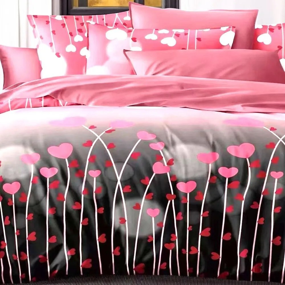 Bavlnené obliečky Homa TELIAN GREY HEARTS 7-dielna sada 140x200 cm