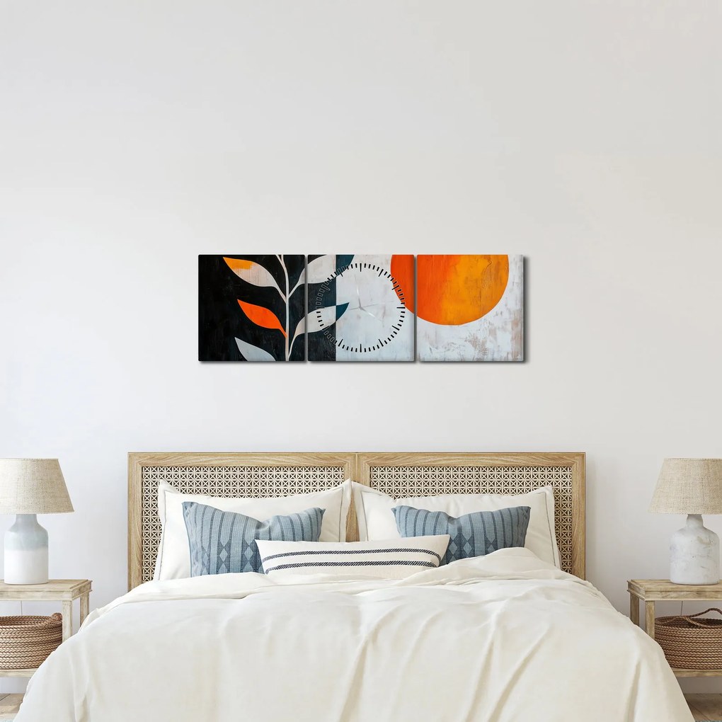 Obraz - Abstrakcia rastliny a slnka (s hodinami) (90x30 cm)
