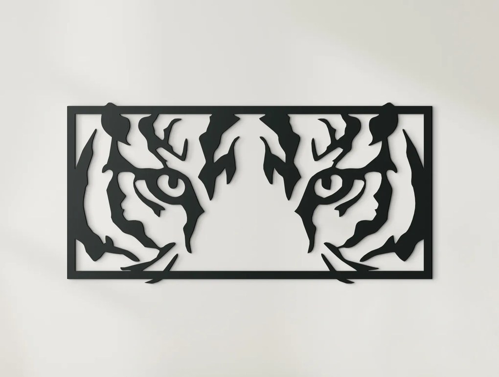 drevko 3D obraz na stenu Pohľad tigra Rozmer obrazu: 22 x 44,5 cm, Farba dekorácie: Čierna