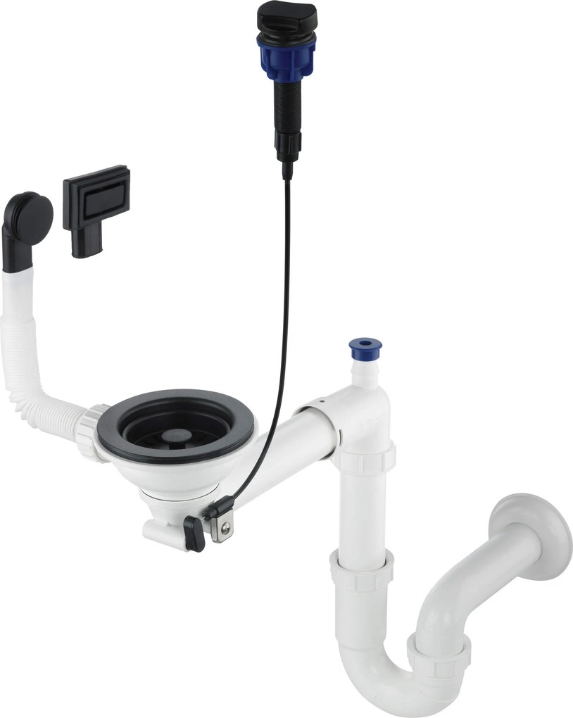 Deante Deante, priestorovo úsporný-sifón pre granitové kuchynské drezy 1-komorové, 3,5" s automatickou zátkou odpadu, čierna, ZXY_N972