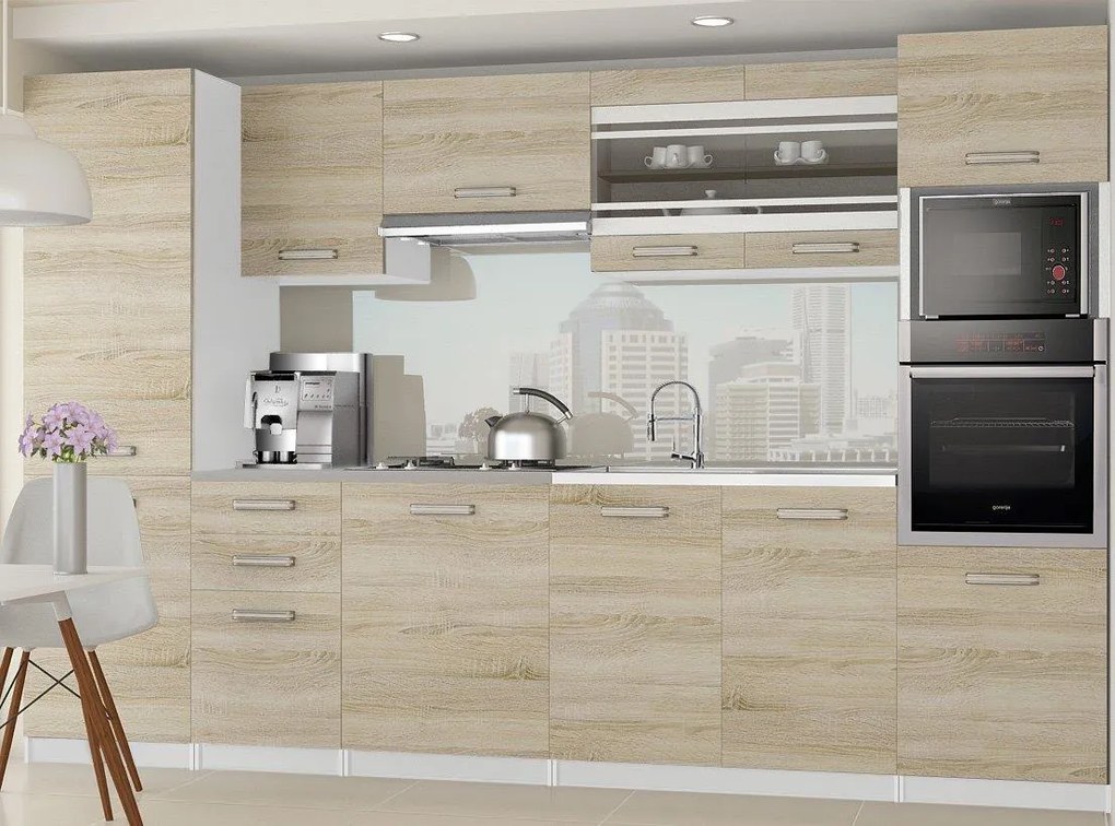 Kuchynská linka Belini 300 cm dub sonoma s pracovnou doskou Syntka2  TOR SYNTKA2/7/WT/DS/0/B1