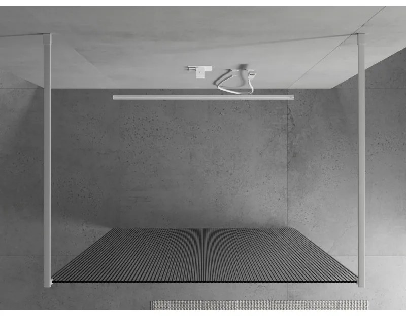 Mexen Kioto, sprchová zástena Walk-In 130 x 200 cm, 8mm sklo s rebrovým vzorom, biela profil, 800-130-002-20-09