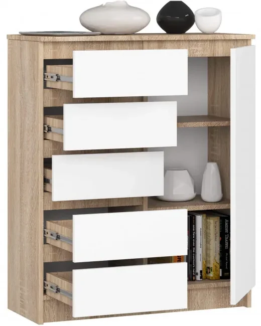 Komoda K80 1D 5SZ PK dub sonoma / biela