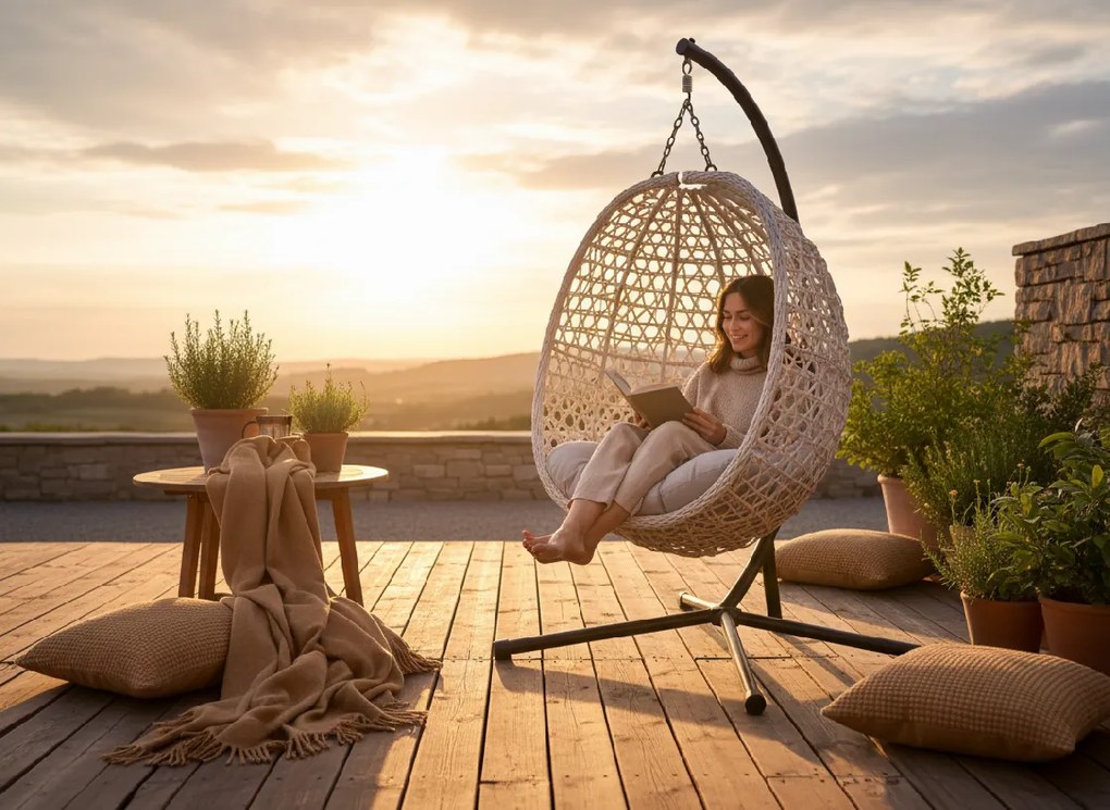 CH SKLADACIA ZÁVESNÁ STOLIČKA DRIM – ŠEDÁ, ŠEDÝ VANKÚŠ, ČIERNY RÁM