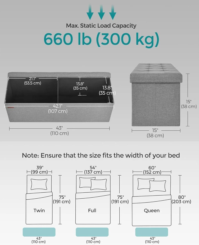 Taburetka L, lavica s úložným priestorom, nosnosť 300 kg, 110 x 38 x 38 cm, svetlošedá