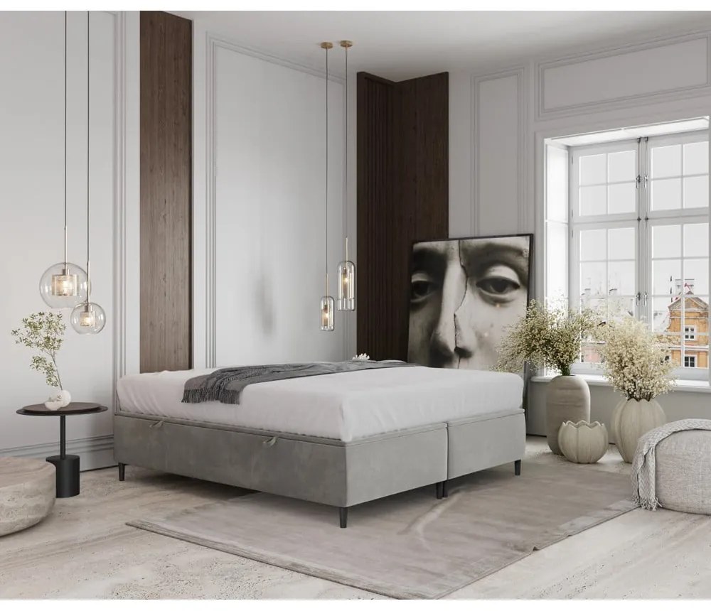 Svetlosivá čalúnená dvojlôžková posteľ s úložným priestorom 160x200 cm Tate – Maison de Rêve