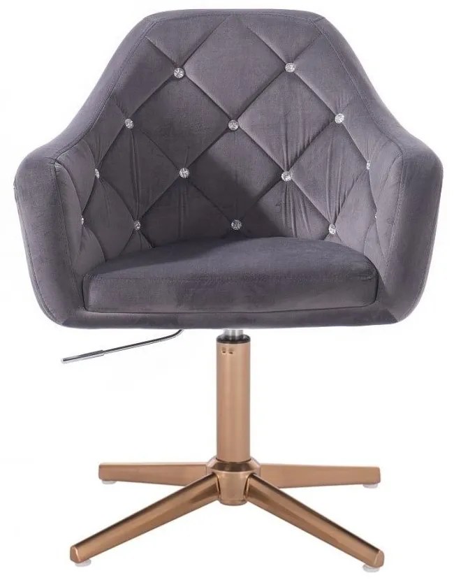 LuxuryForm DESIGN Kreslo ROMA VELUR na zlatom kríži - tmavo šedé
