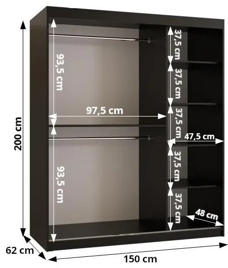 Šatníková skriňa Riven 2 150 (biela matná) (so zrkadlom). Vlastná spoľahlivá doprava až k Vám domov. 1064173