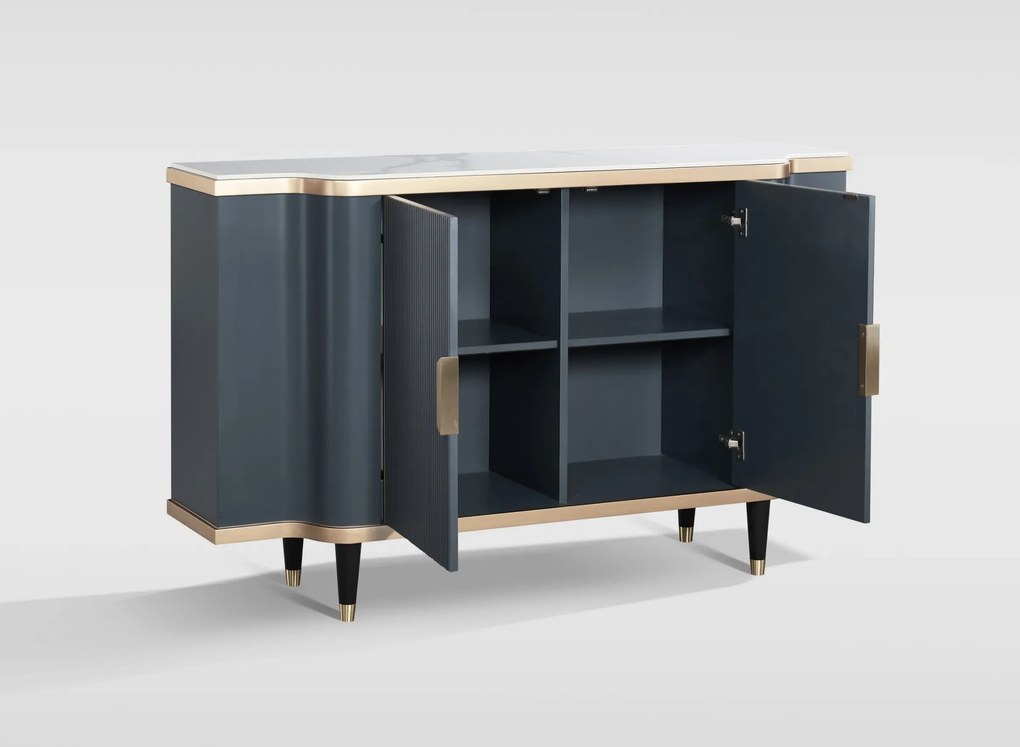 Komoda Stilig ST317 150 cm šedomodrá/zlatá