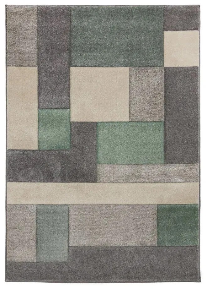 Flair Rugs, Kusový koberec Hand Carved Cosmos Mint / Grey / Cream, 160x230, zelená, kancelária