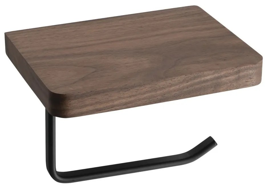 Hnedý nástenný/s poličkou drevený držiak na toaletný papier – Sapho