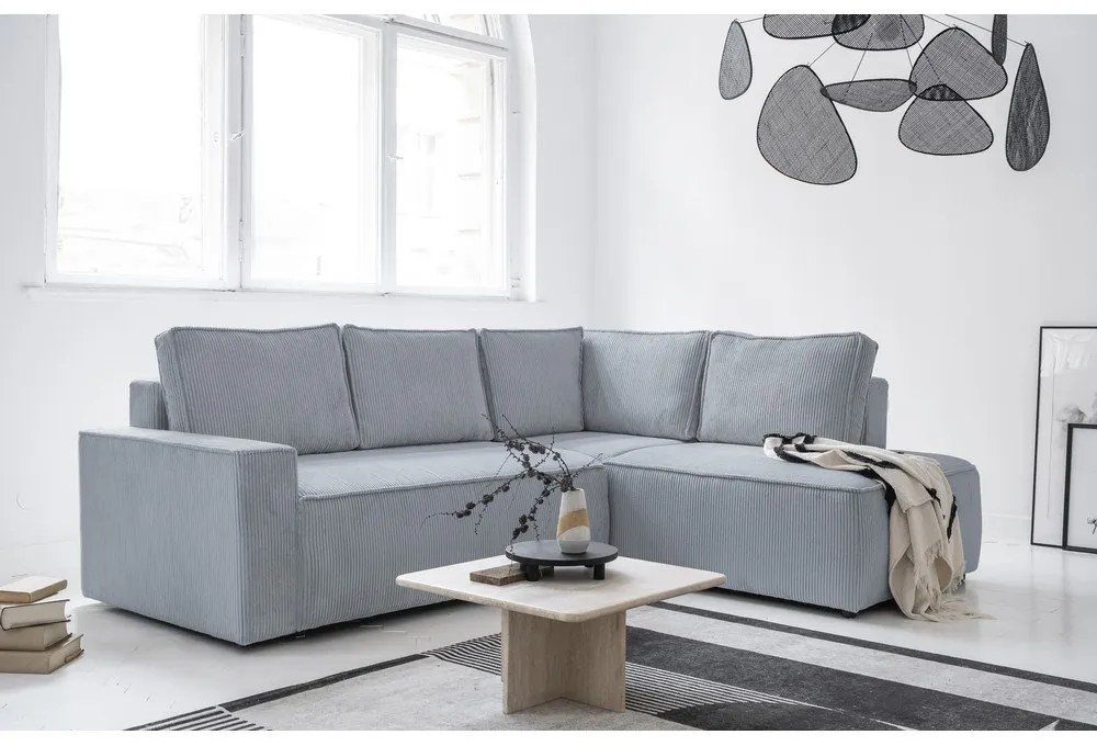 Svetlosivá menčestrová rozkladacia rohová pohovka (pravý roh) Brave Dave – Miuform