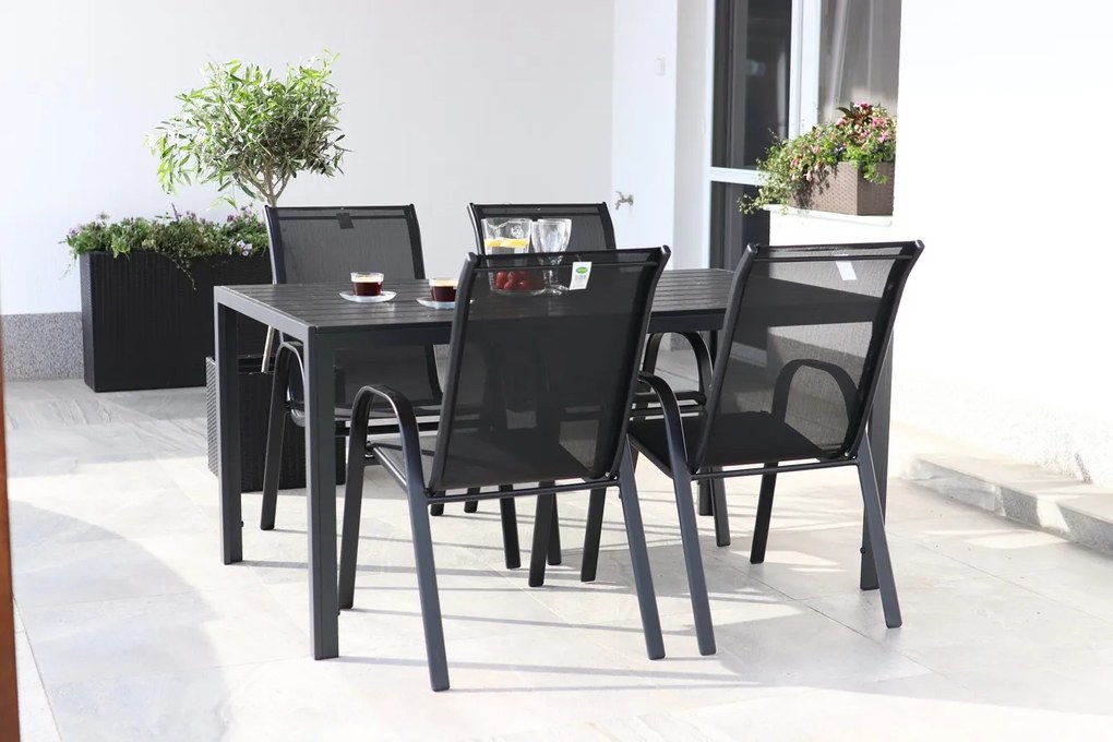 Záhradný jedálenský set Viking L + 4x kovová stolička Ramada